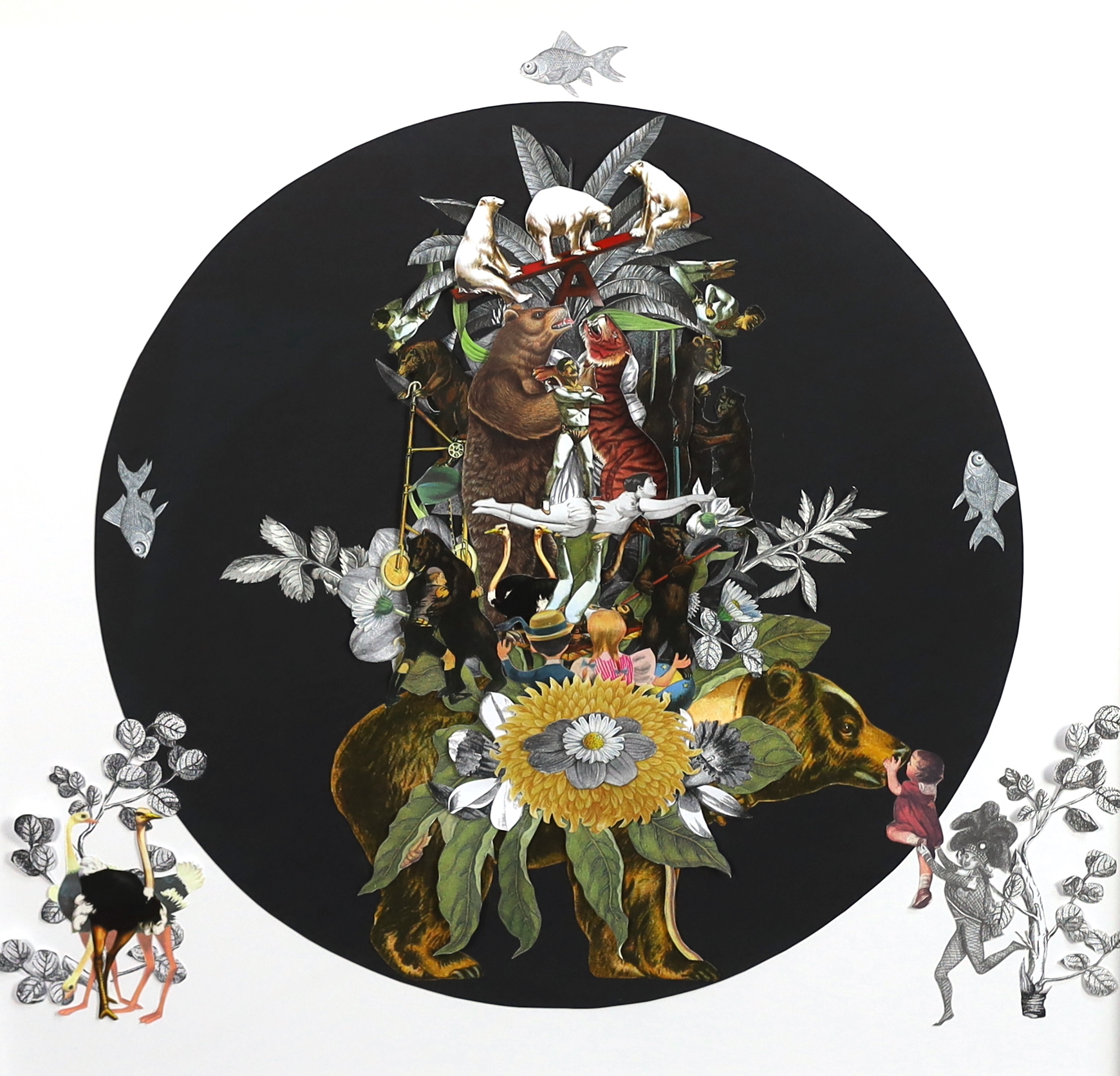 Jana Nicole (American, 1967-), 'Les Circus Des Enfants', collage and mixed media, 59 x 59cm